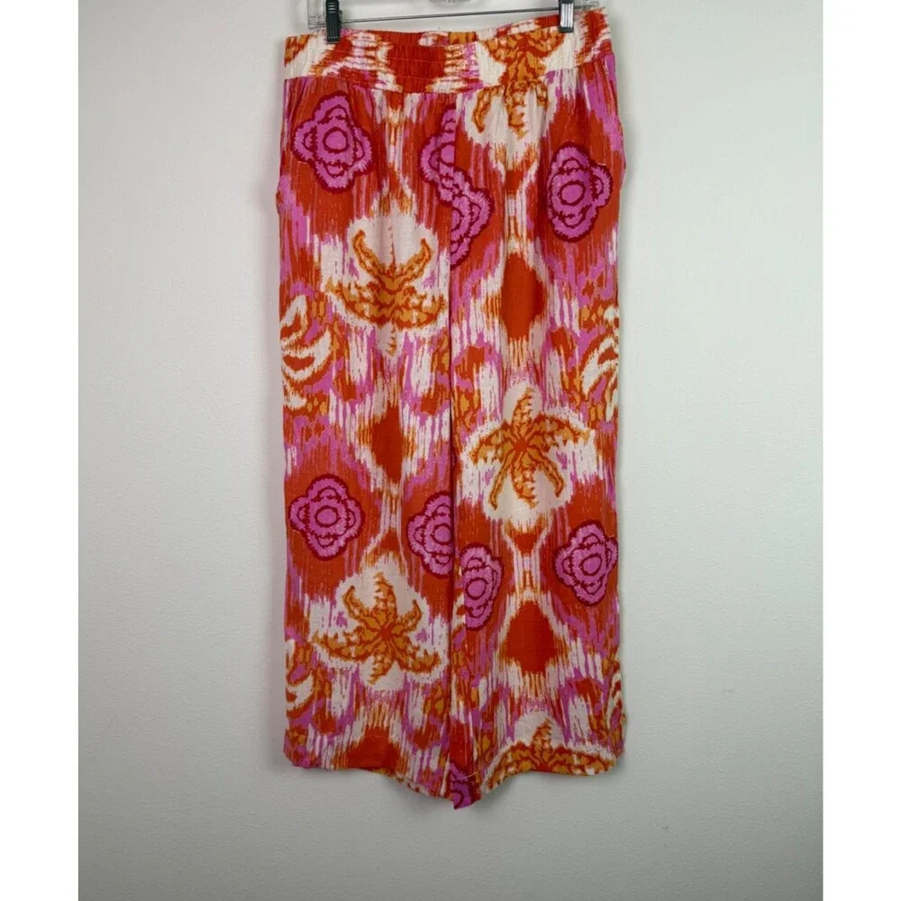 C&C California Linen Blend Wide Leg Pull On Pants XL Pink Orange Boho Resort NWT - Picture 2 of 10